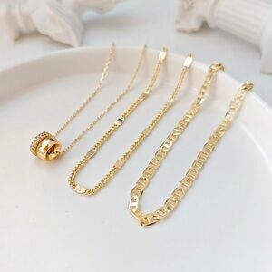 Elegant Gold Chain Necklace Set 14 K Gold Plated
